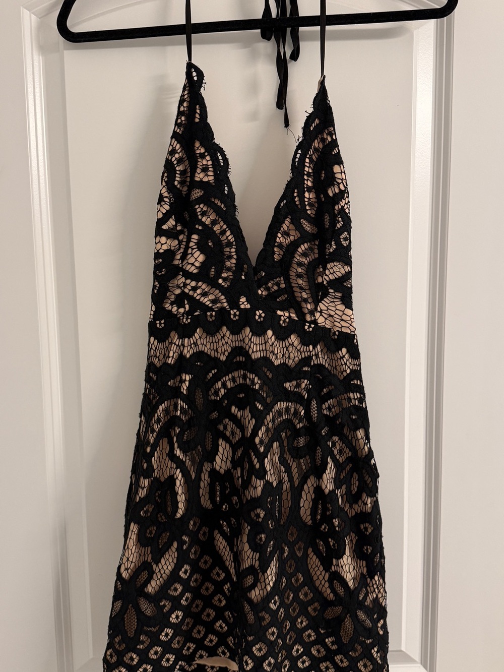 Tobi Black Lace Mini Dress with Nude Lining